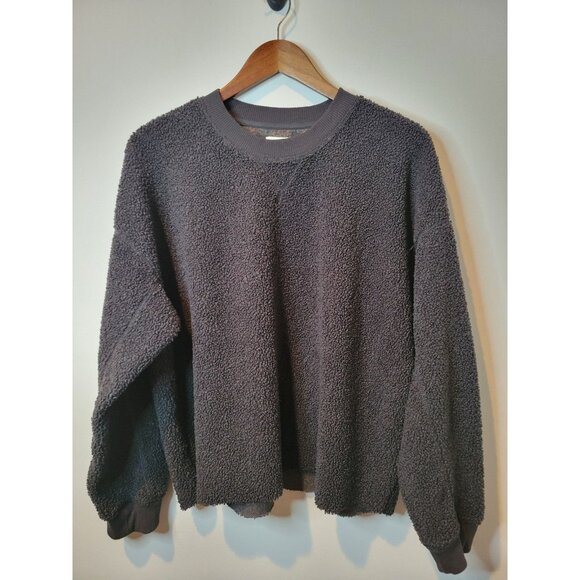 American Eagle Women's Black Sherpa Crewneck L Crop Boxy - Picture 1 of 4